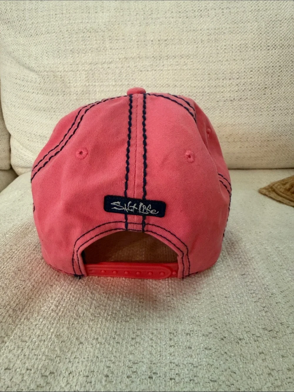 SALT LIFE Live Salty Two-Tone Hot Pink and White Baseball Cap with Navy Stitch
